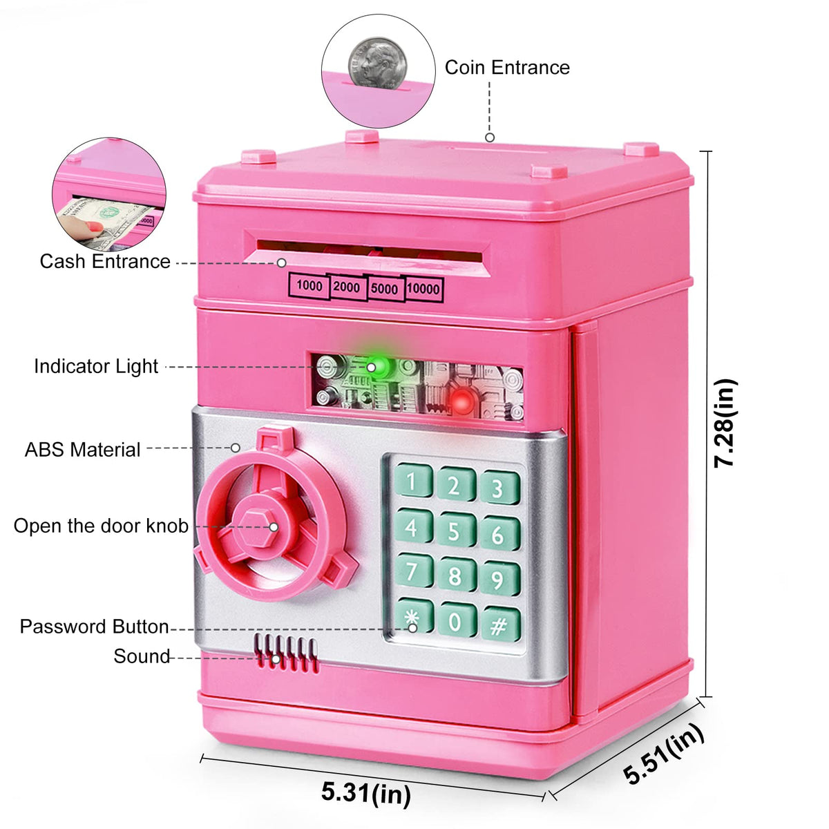 Refasy electronic piggy bank coin storage illustrating high capacity for coins.