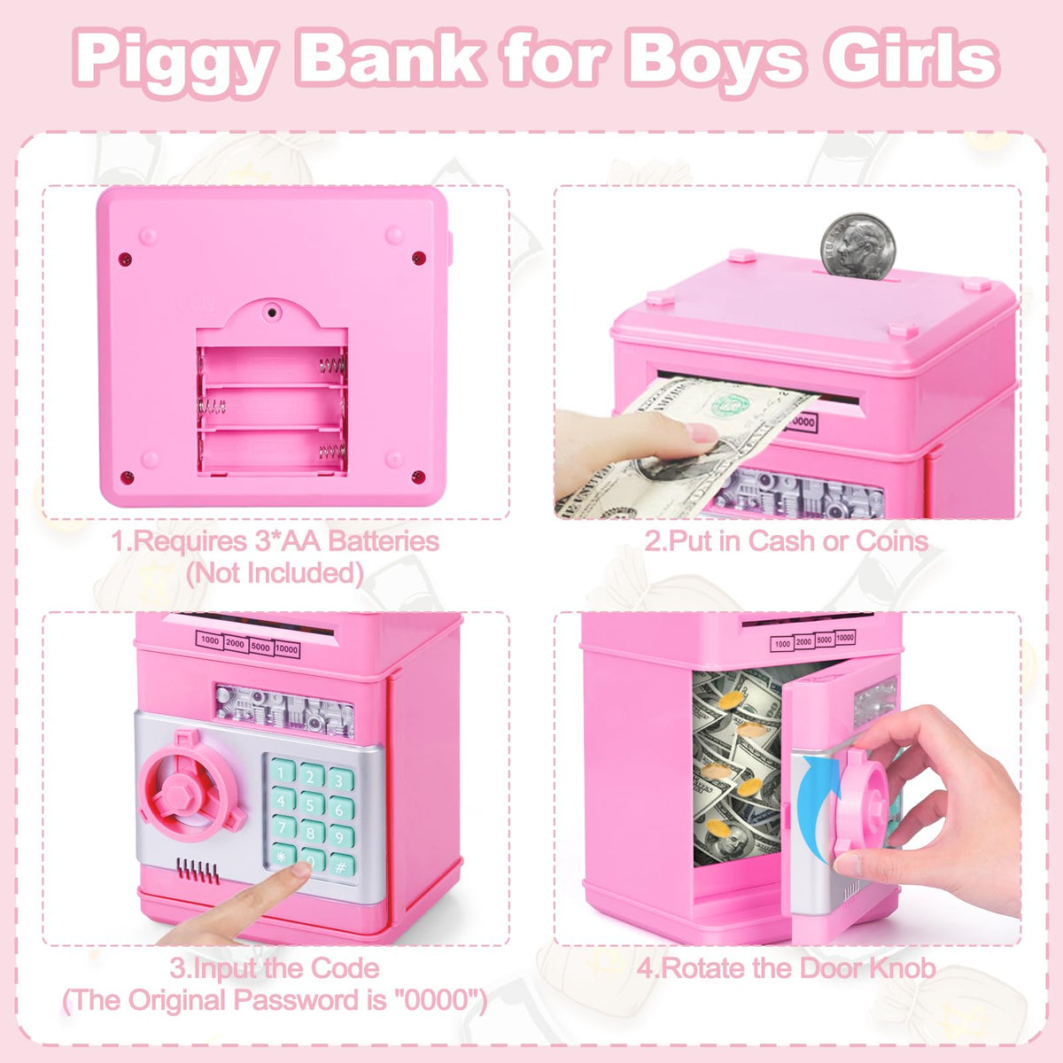 Refasy electronic piggy bank money slot with automatic scroll for deposits.