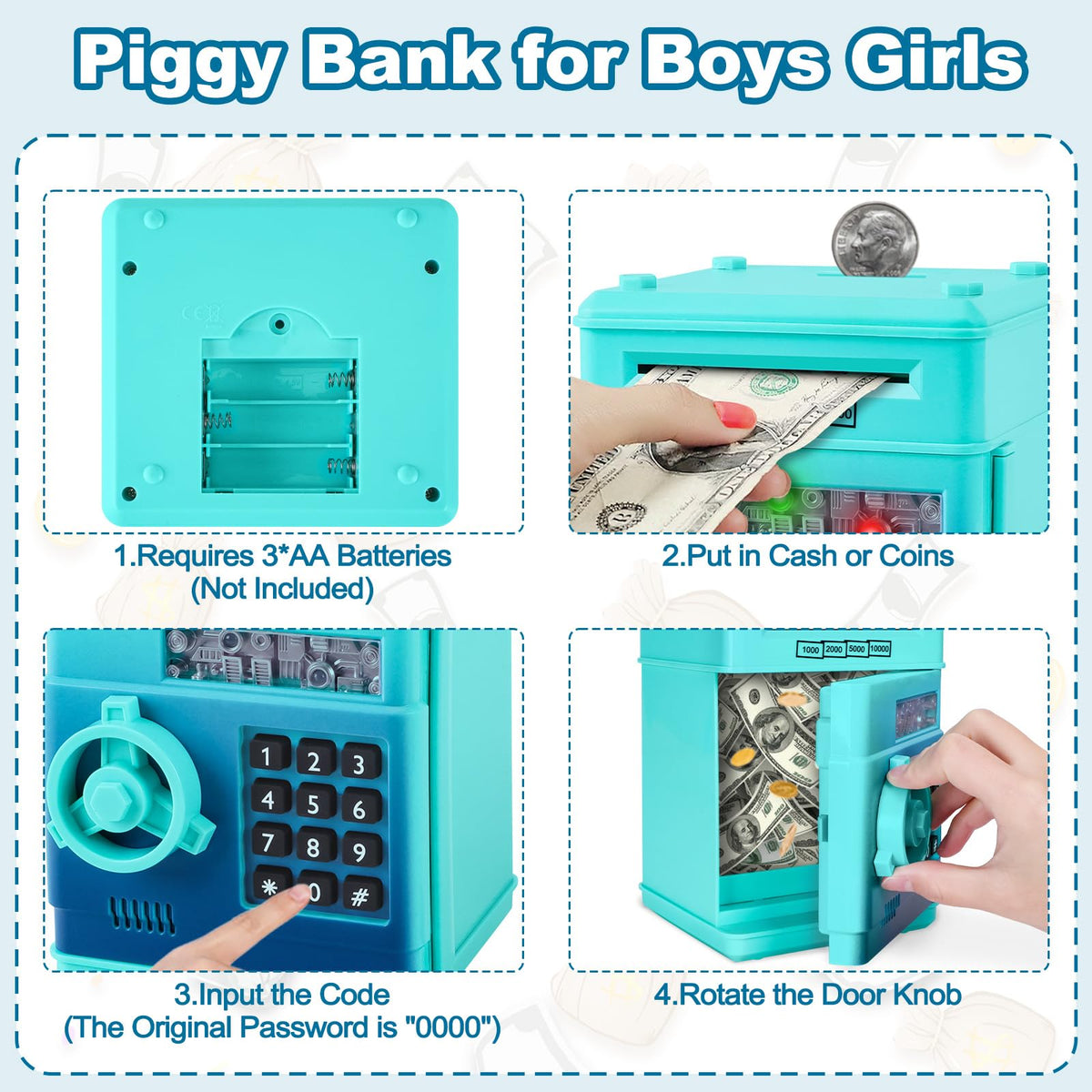 Refasy high-capacity money box stores coins and notes
