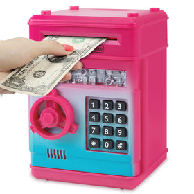 Refasy Rose Red piggy bank front view, durable ABS for safe play.