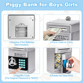 Refasy piggy bank automatic money scroll demonstrates effortless depositing for kids