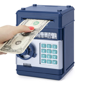 Refasy Piggy Bank navy front view with secure password protection for kids.