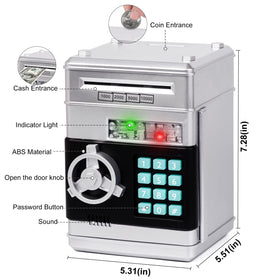 Refasy piggy bank coin and paper storage capacity demonstrates room for coins and notes