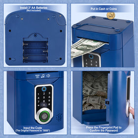 Refasy Piggy Bank blue built-in music mode motivates saving.