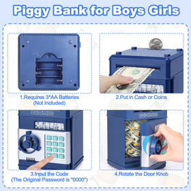 Refasy Piggy Bank money scroll demonstrates easy paper money insertion.