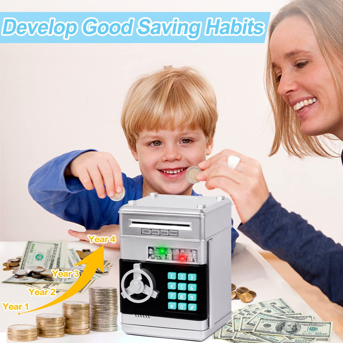 Refasy piggy bank password protection keypad highlights secure access for kids' allowances