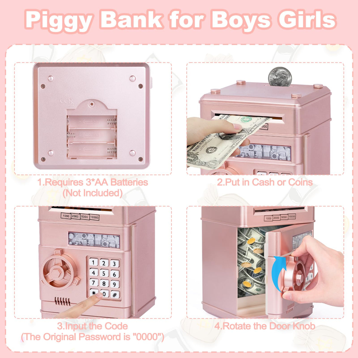 Refasy piggy bank toy large coin and note storage capacity for growth.