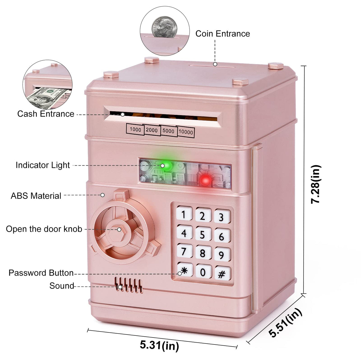 Refasy piggy bank toy money scroll mechanism feeding paper bills easily.