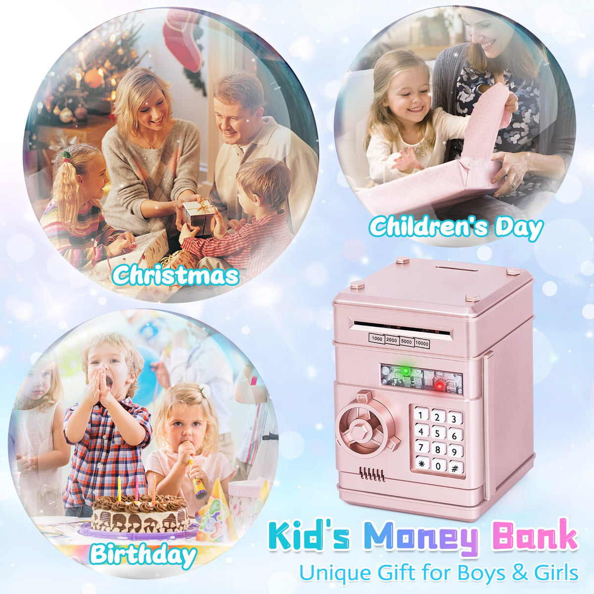 Refasy piggy bank toy rose gold design adding style to kids' room.