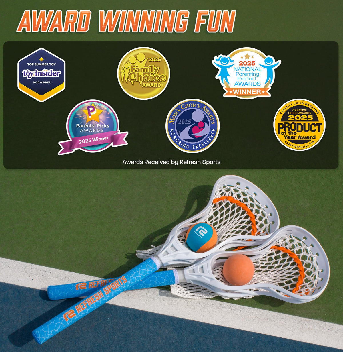 Refresh Sports Mini Toss Lacrosse Set offers quick setup and family-friendly fun.