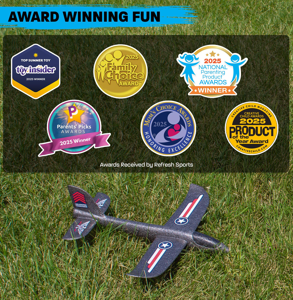 Packaging image of Soaring Commander with safety notes.