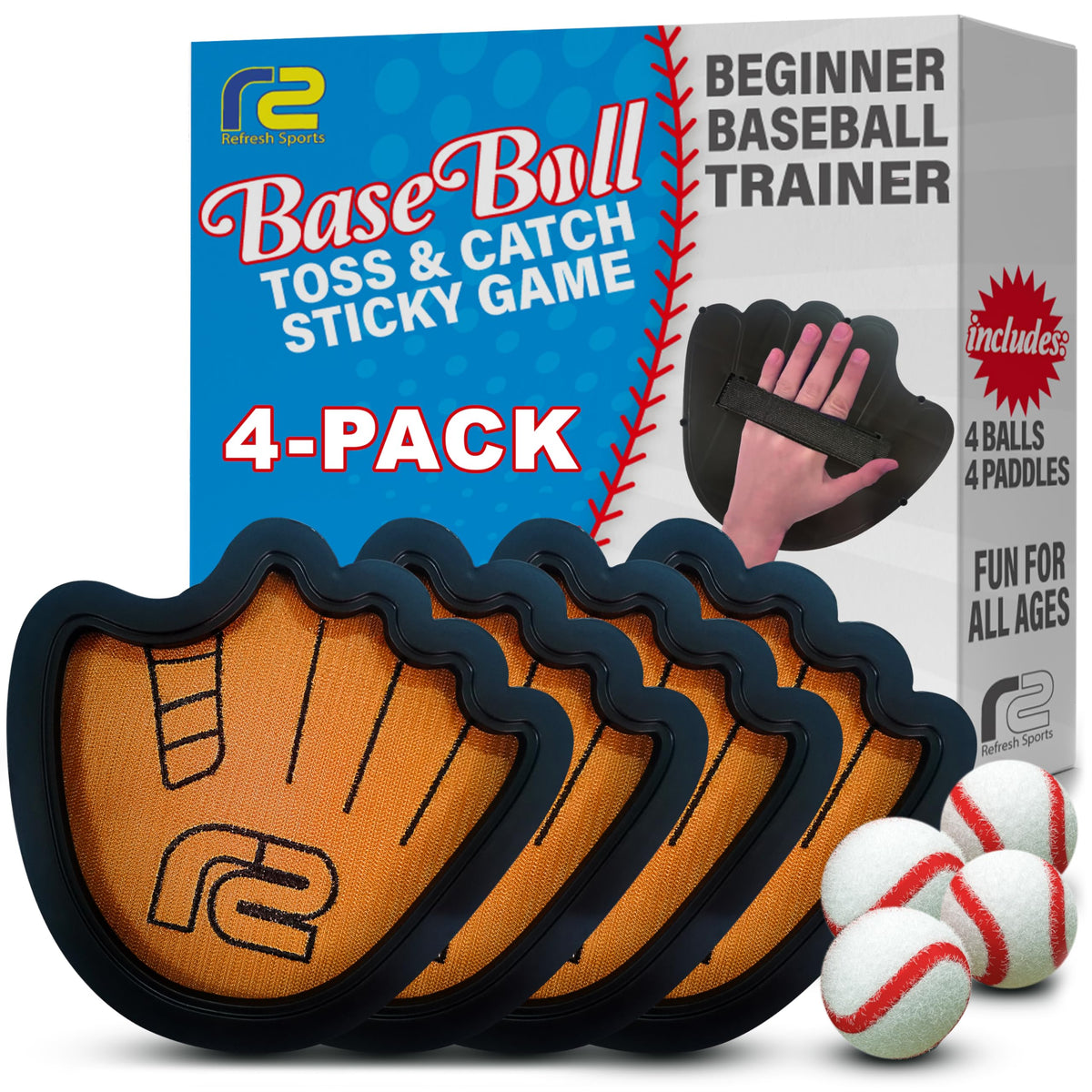 Refresh Sports Toss and Catch Set with glove-style paddles for quick hand-eye coordination.