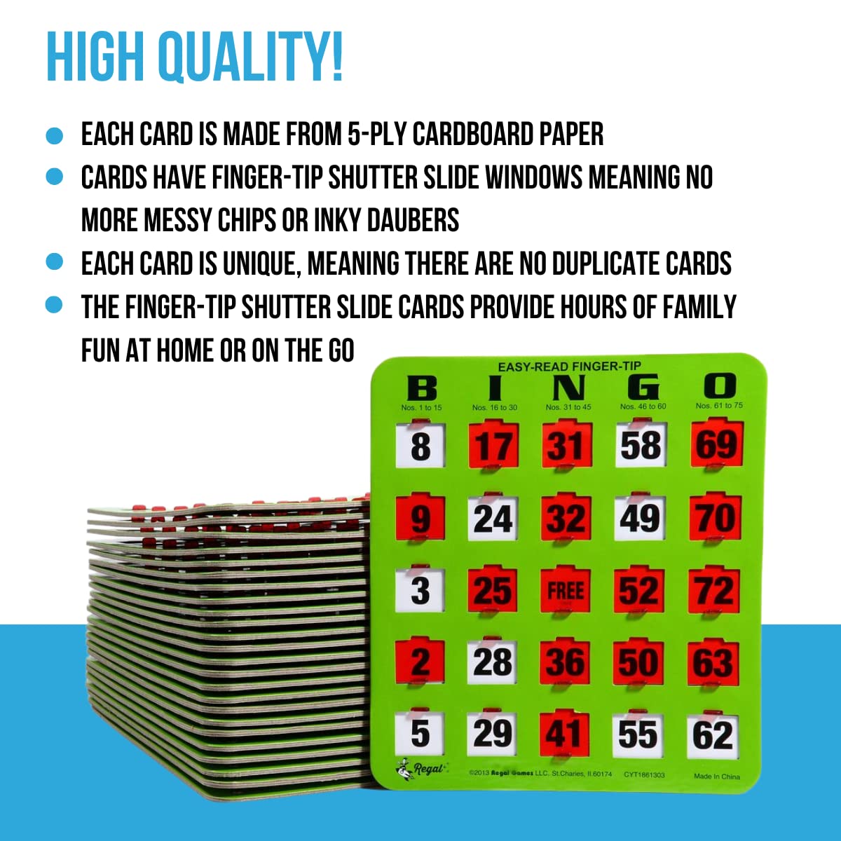 Regal Games 4-ply cardboard cards stay sturdy through many games.