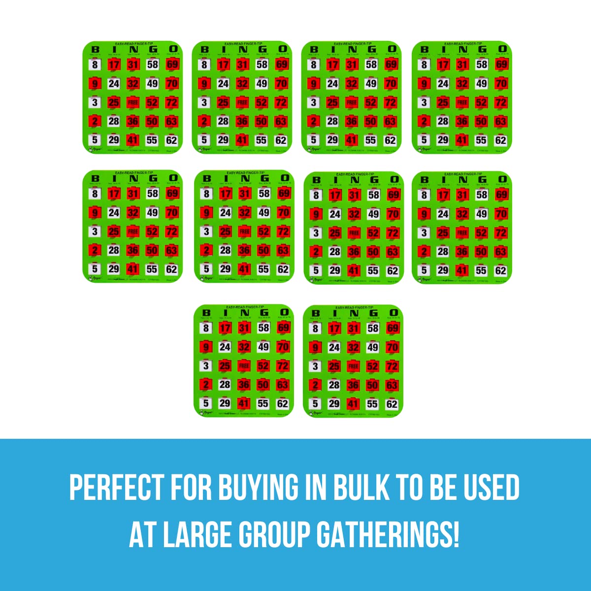 Regal Games large-print bingo cards offer easy readability for groups.