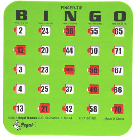 Regal Games bingo cards with sliding windows for mess-free marking and reuse