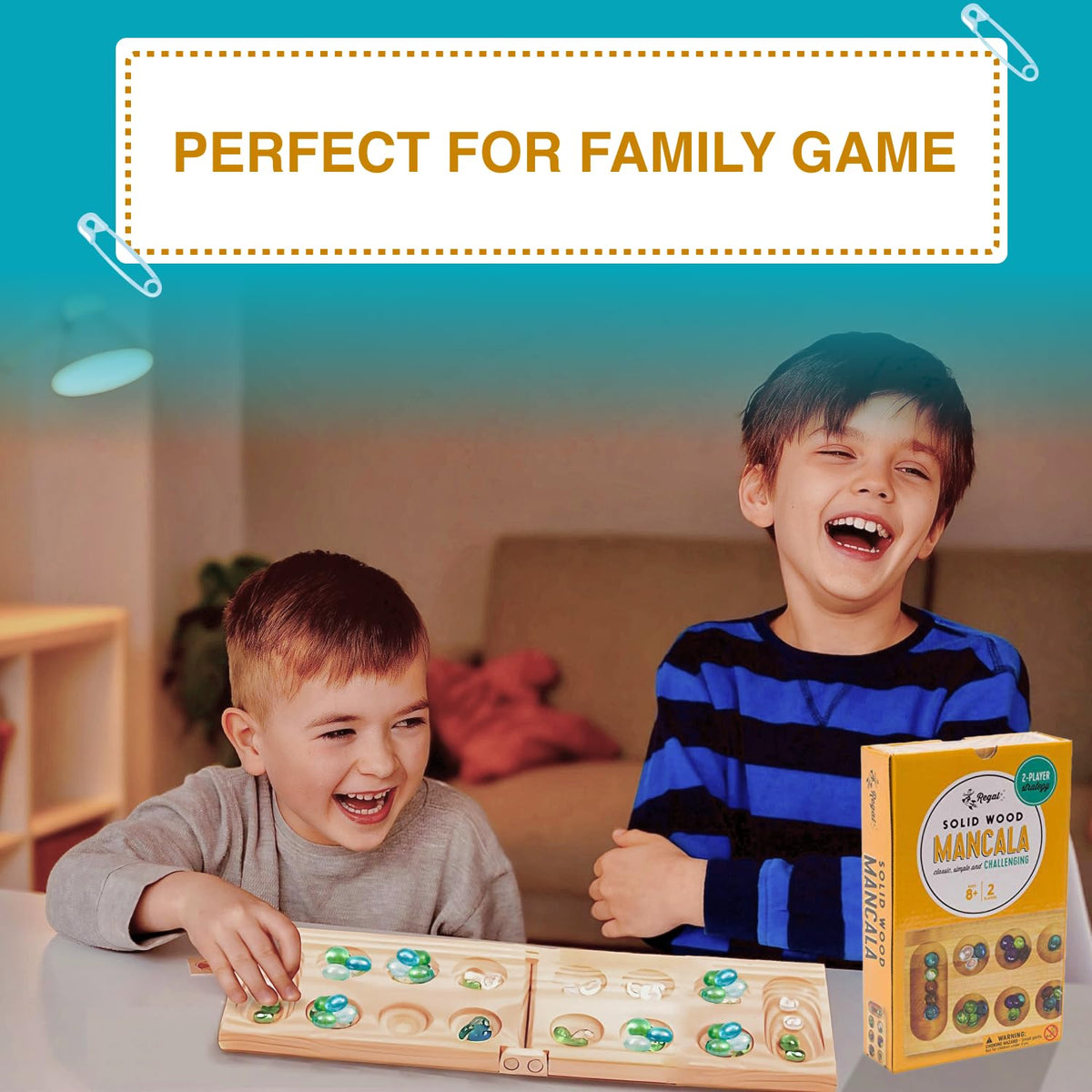 Regal Games Mancala beads with 48 glass beads for vibrant gameplay.