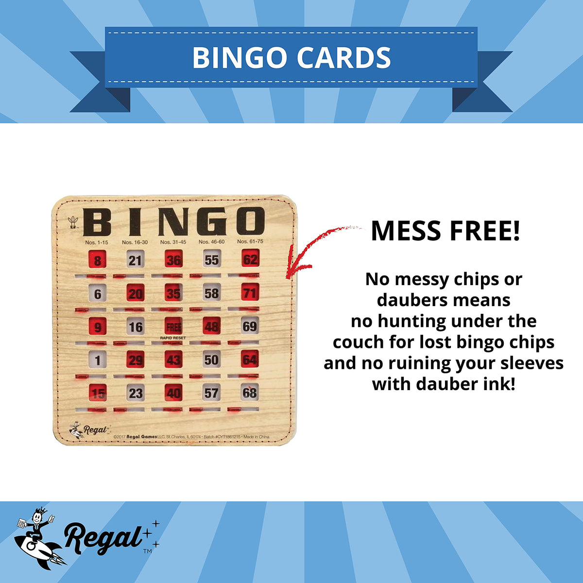 Regal Games woodgrain bingo cards suited for classrooms and community activities