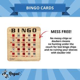 Regal Games woodgrain bingo cards suited for classrooms and community activities