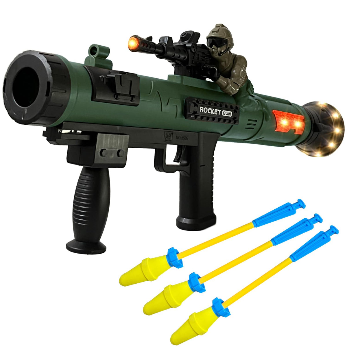 REGLORY toy rocket launcher front view showing compact handle for easy playtime