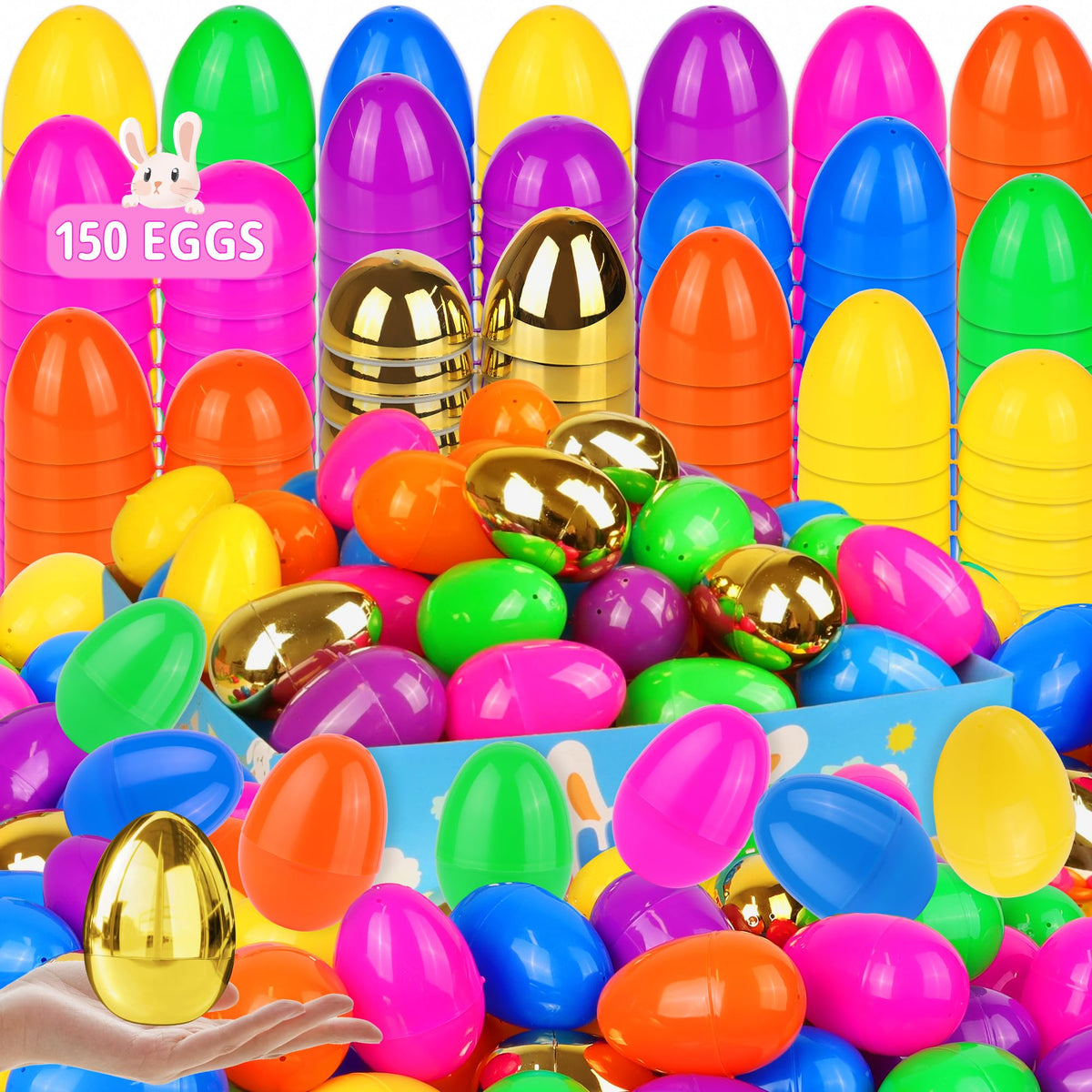REGTEB 150-pack fillable Easter eggs in bright colors for hunts