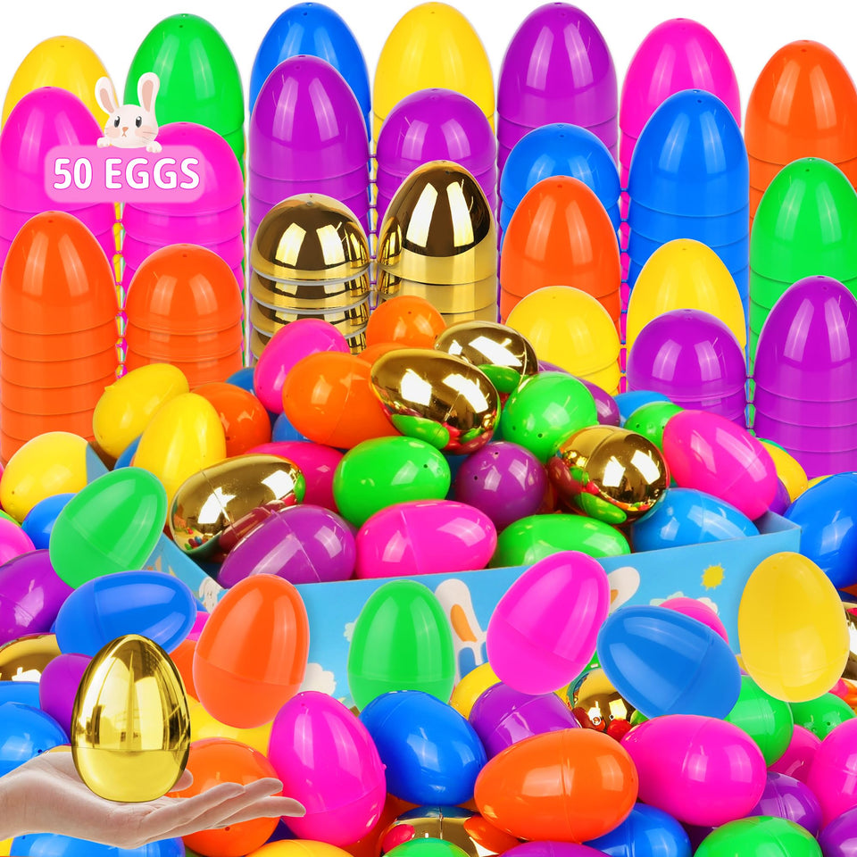 REGTEB 50-pack fillable Easter eggs showcase colorful shells for exciting outdoor hunts.