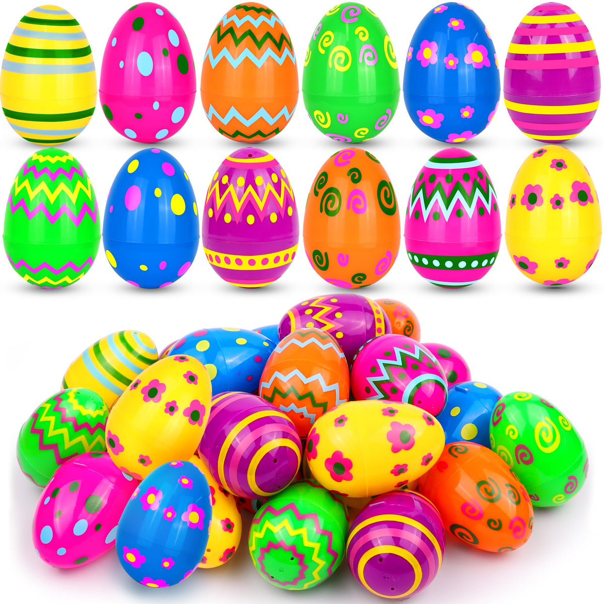 REGTEB printed Easter egg 24-pack with bright patterns for hunts.