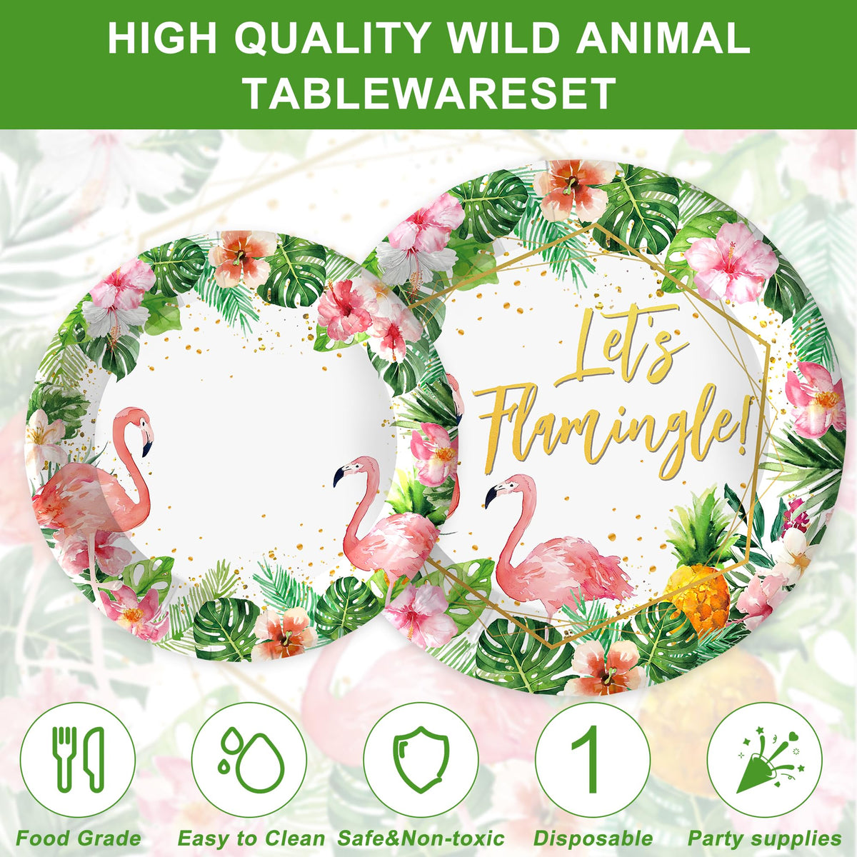 Rejoice Bunny flamingo 7-inch plates add cute color to kids' birthday tables.