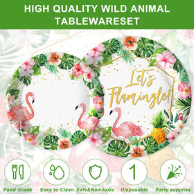 Rejoice Bunny flamingo 7-inch plates add cute color to kids' birthday tables.