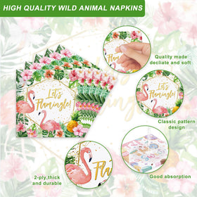 Rejoice Bunny flamingo napkins complete the tableware set for quick cleanups.