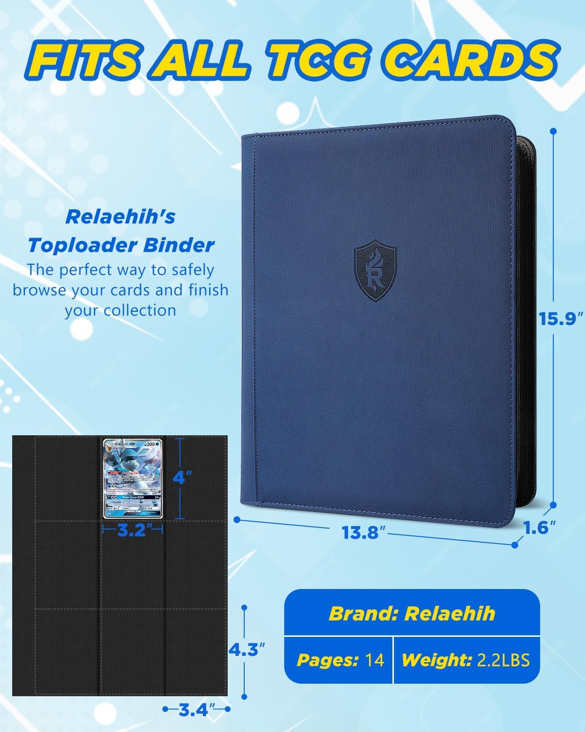Relaehih binder open with 288 pockets visible for organized storage.