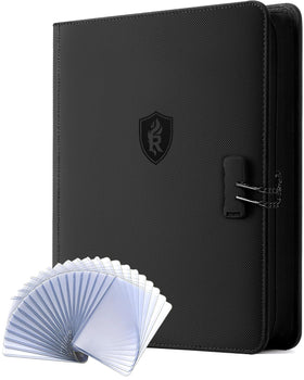Relaehih 9-pocket binder front view in black with secure zipper for protection