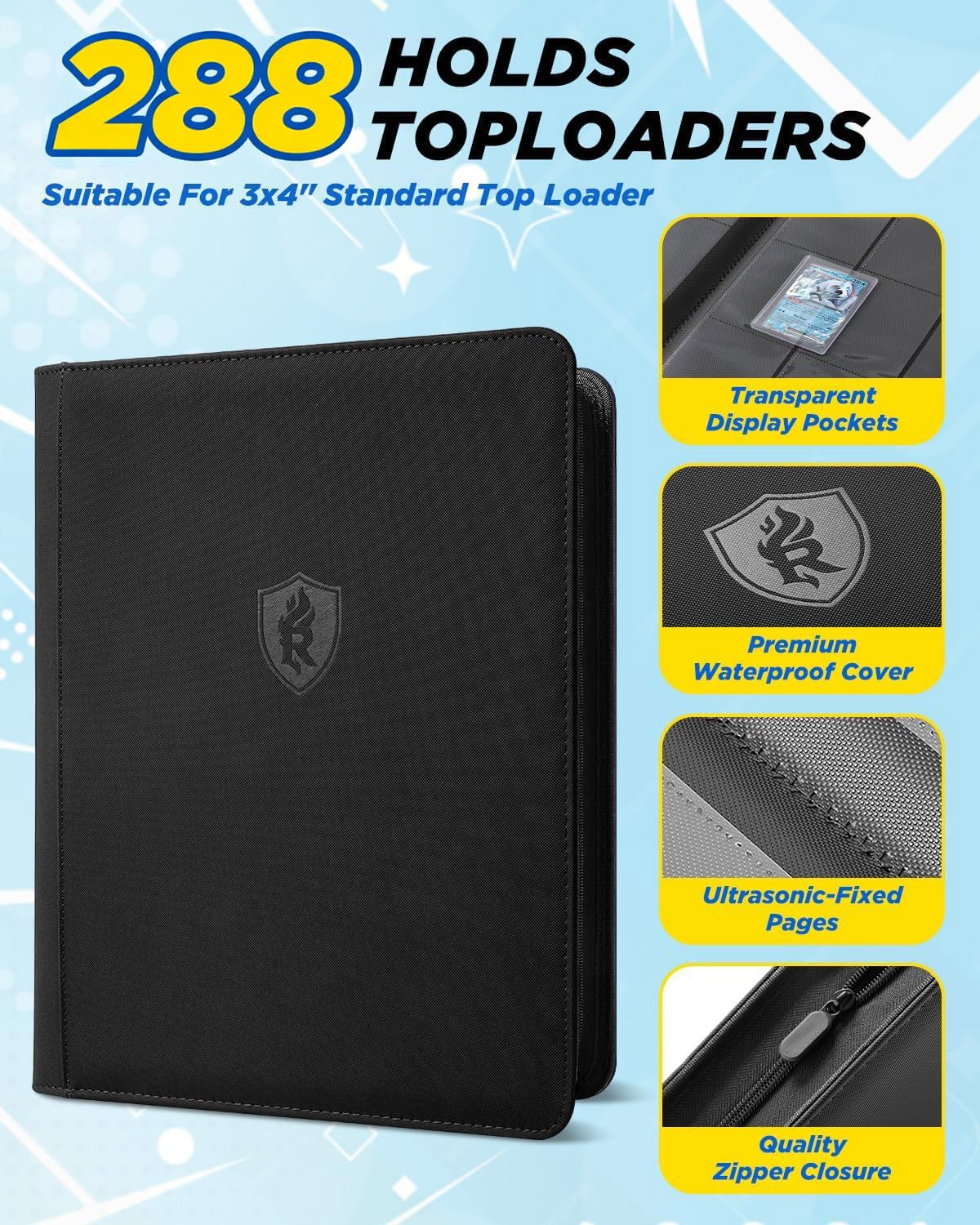 RELAEHIH 9-pocket binder interior pockets show crystal-clear, non-stick card pages.