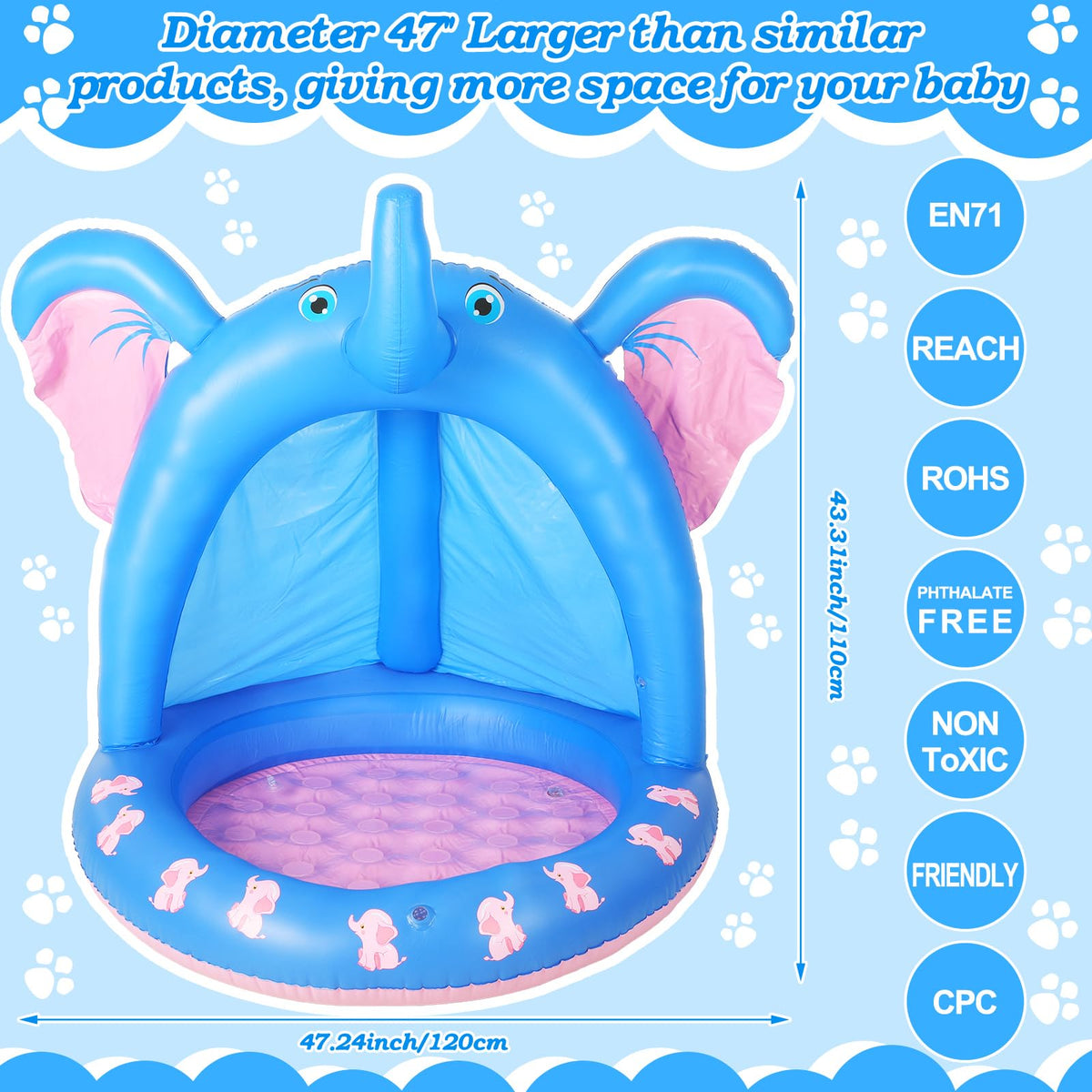 Relaxgiant elephant pool soft floor emphasizes gentle splash zone for young kids