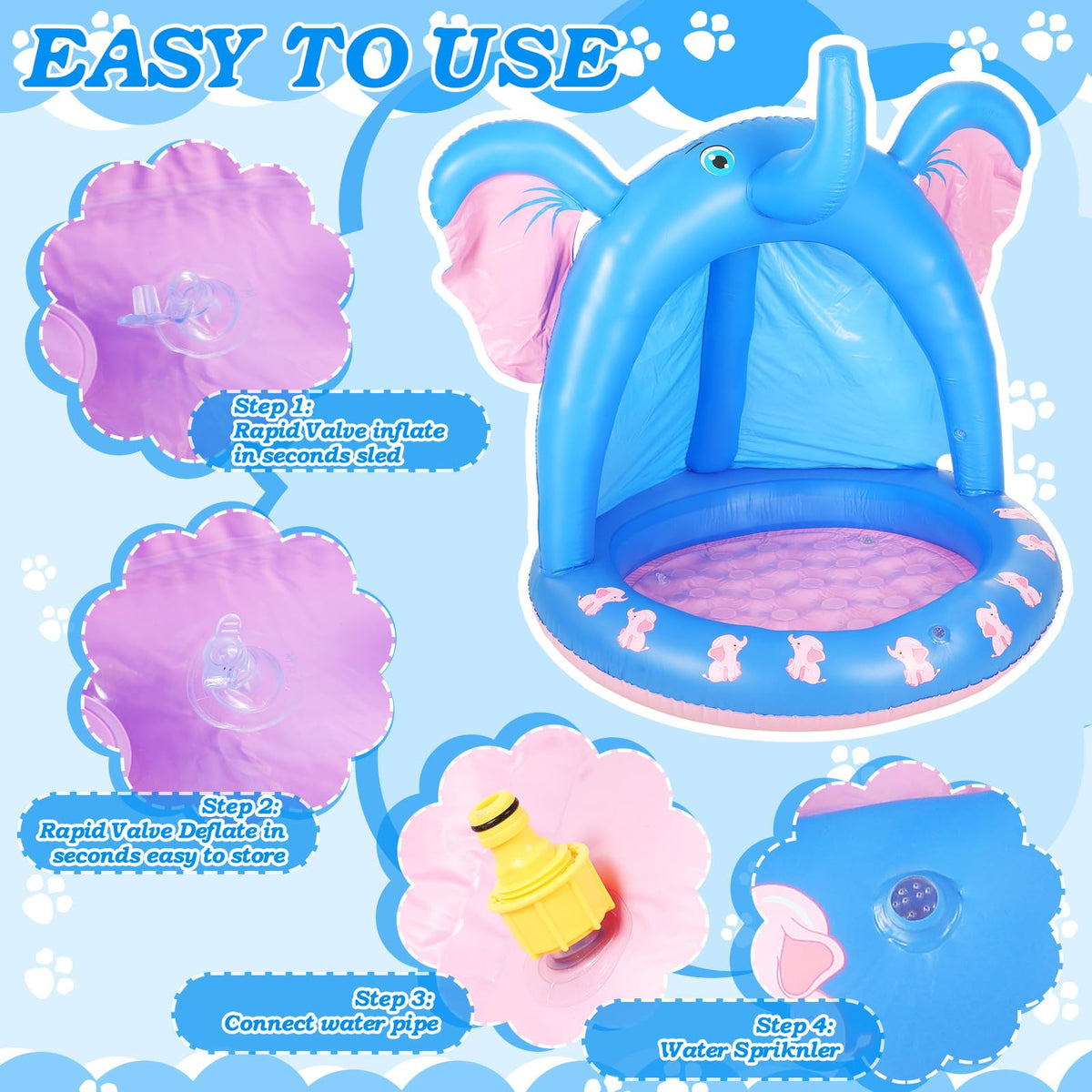 Relaxgiant elephant pool water sprinkler provides refreshing spray for hot days