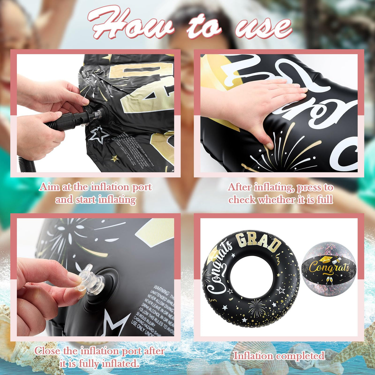 Relaxgiant graduation beach ball 16inch black-gold ideal for poolside games