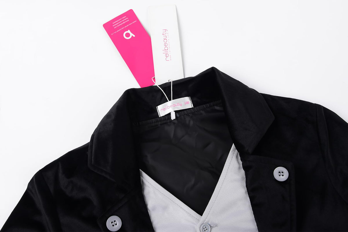 ReliBeauty Abraham Lincoln costume's black coat with gray buttons adds subtle visual depth.