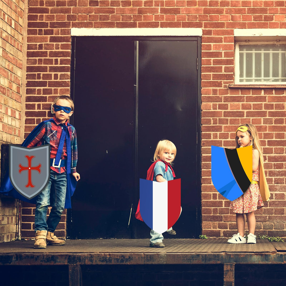 ReliThick shield used as photo prop for playful stories and events