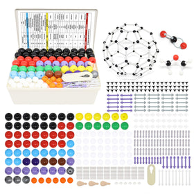 RELIANCER molecular model kit contents show 136 atoms and 157 bonds for hands-on learning.