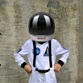 ReliBeauty astronaut helmet flip-up visor facilitates quick visibility during play.