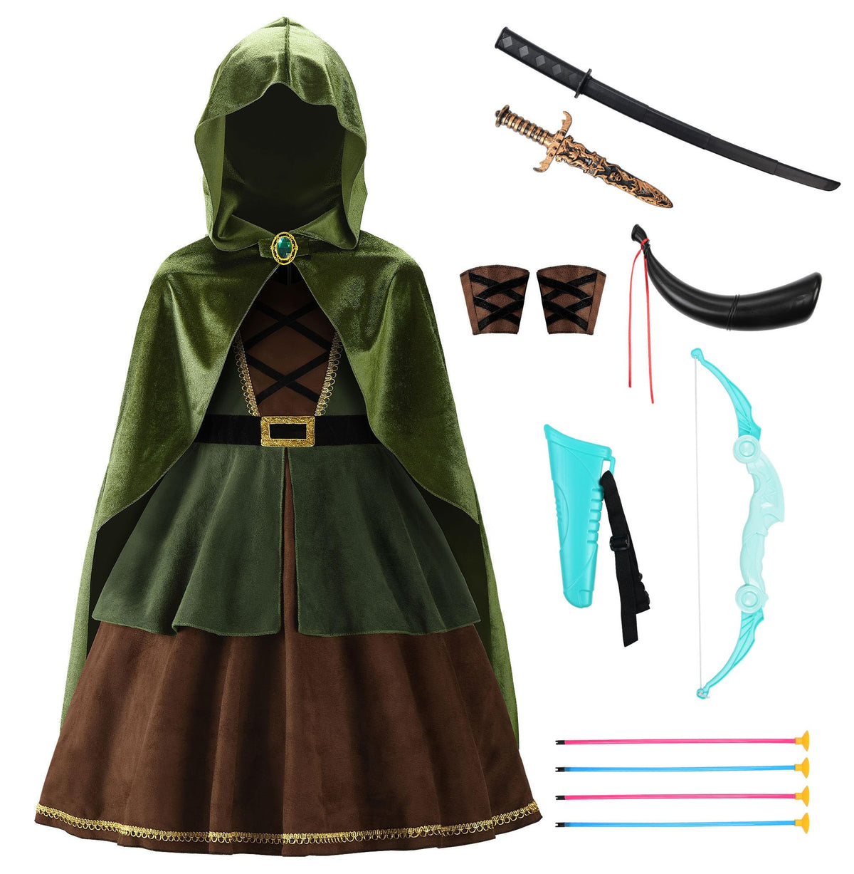 ReliBeauty Kids Archer Costume dress with cape for festive cosplay and performances.