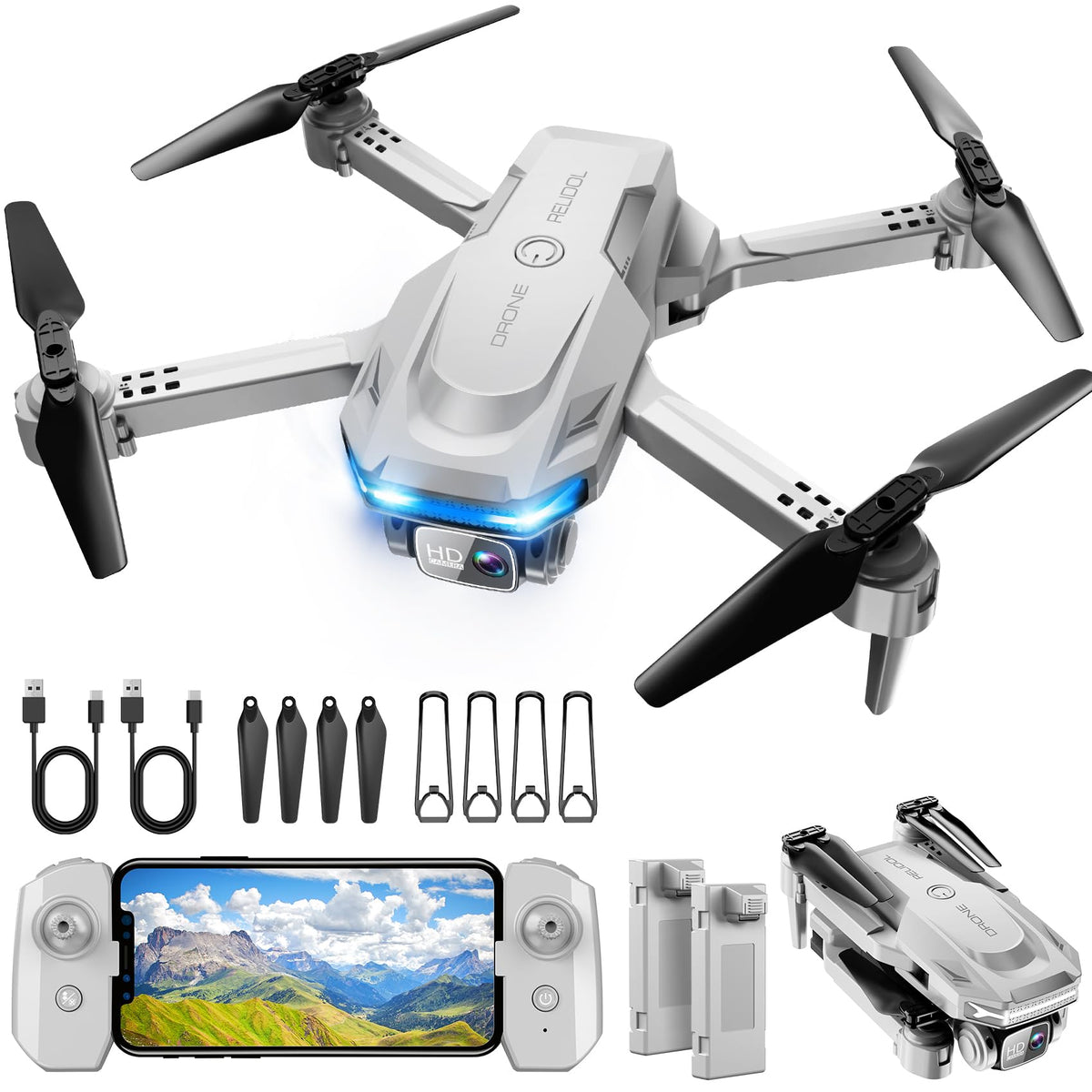 RELIDOL drone with 1080p camera and foldable design for portable aerial capture.