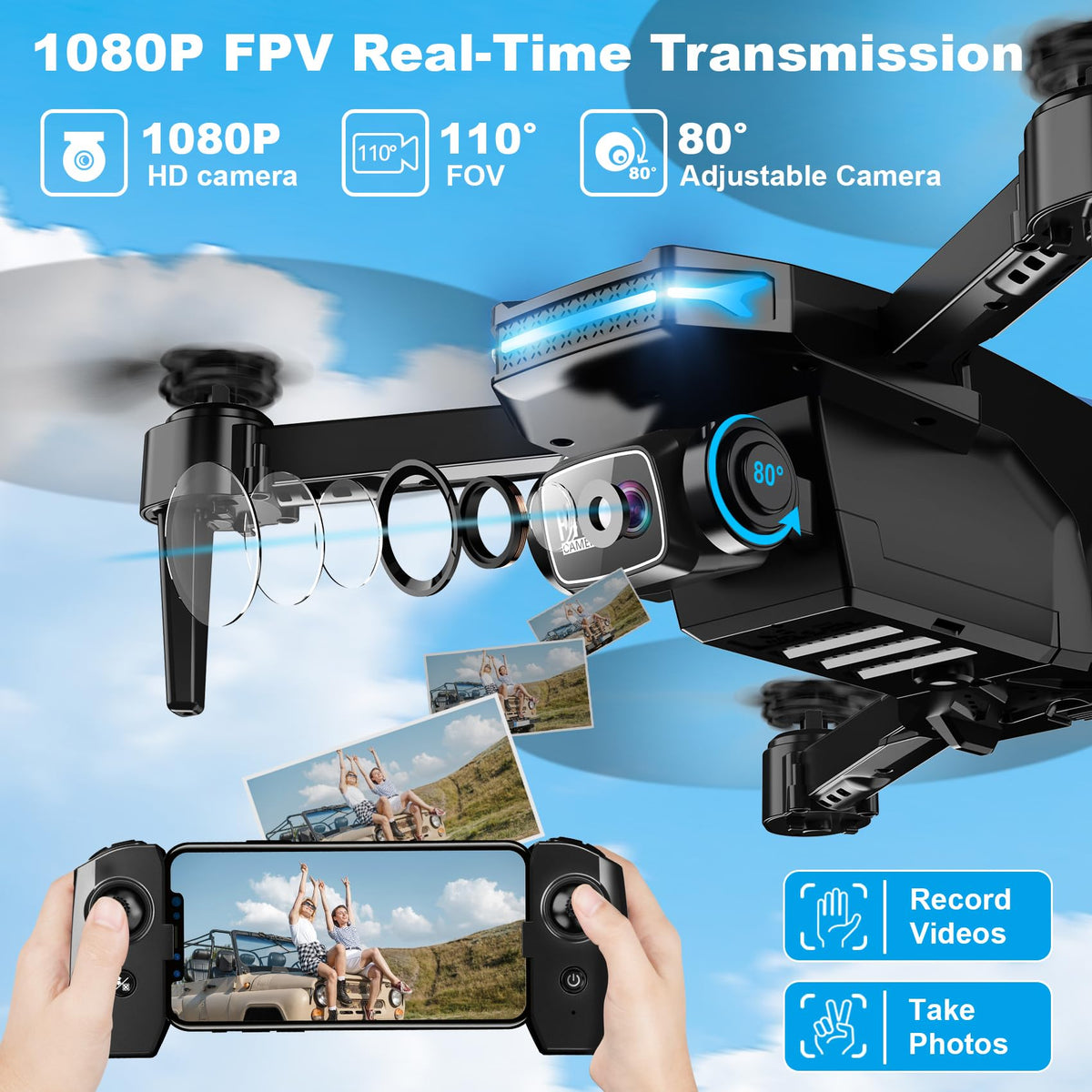 RELIDOL foldable drone top view showcasing compact design for travel.