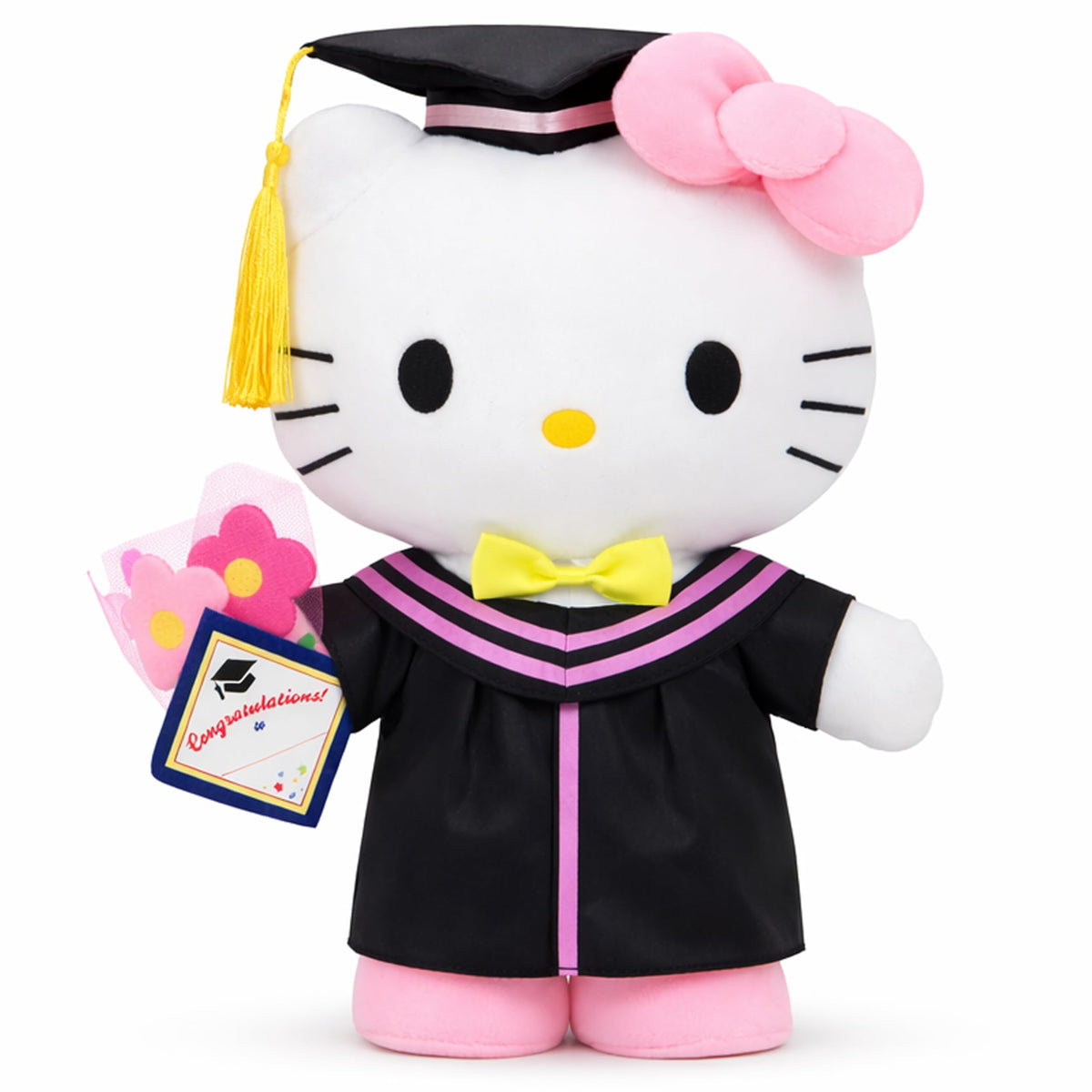 RELIGES 11-inch graduation plush cat wearing pink cap and gown for keepsake display.