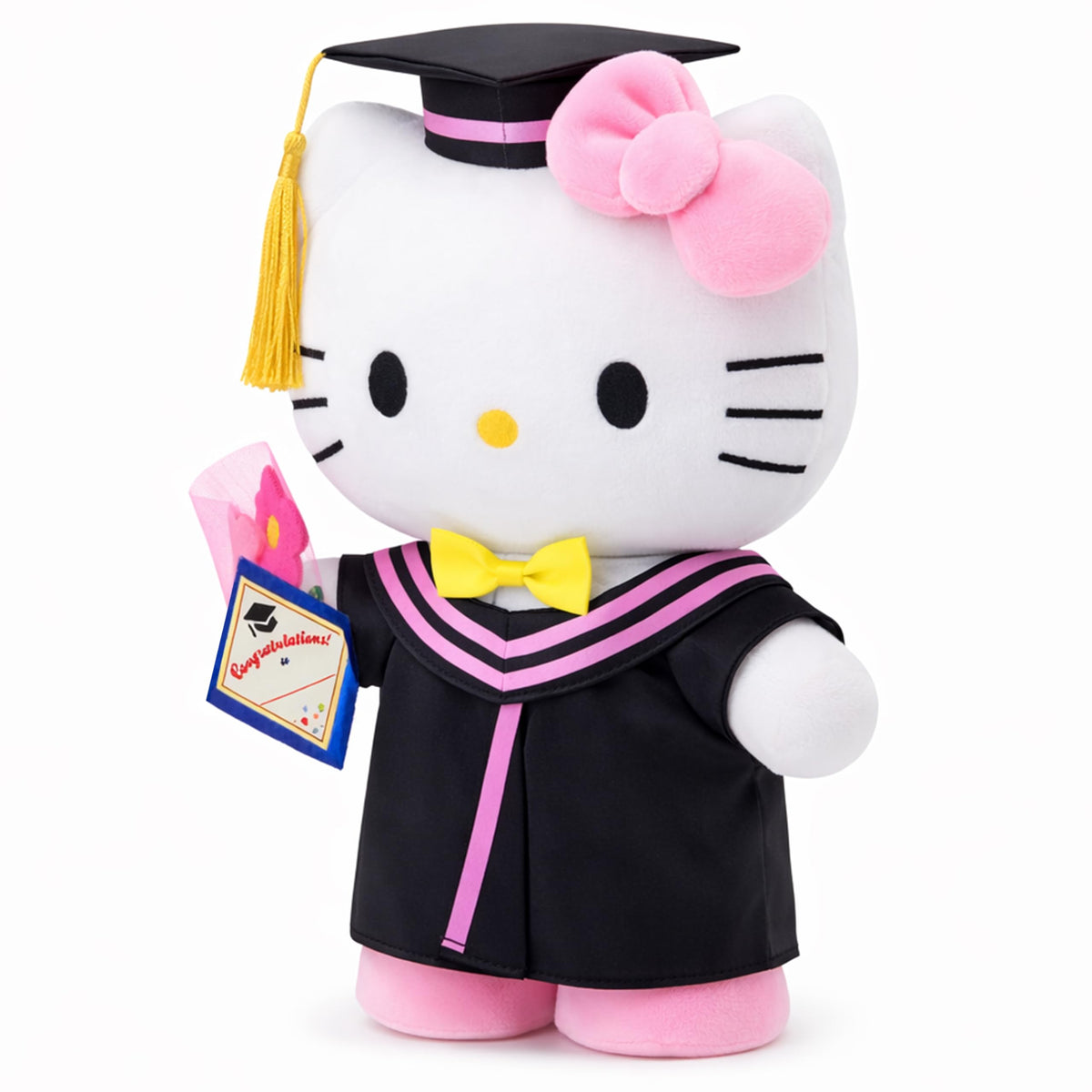 RELIGES 11-inch graduation plush cat on a festive party scene as decor.
