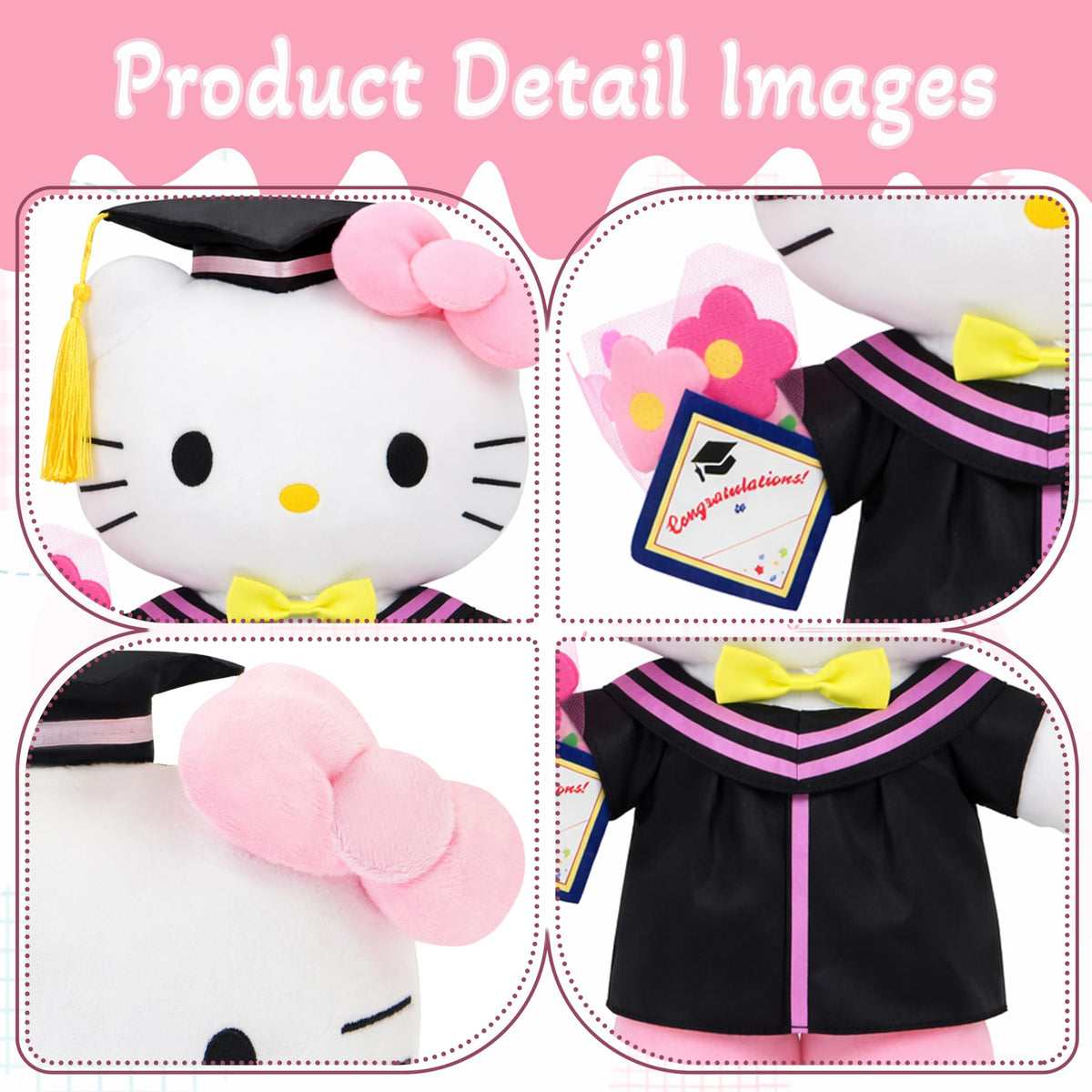 RELIGES 3-9-inch graduation plush cat keychain close-up shows portable decor.