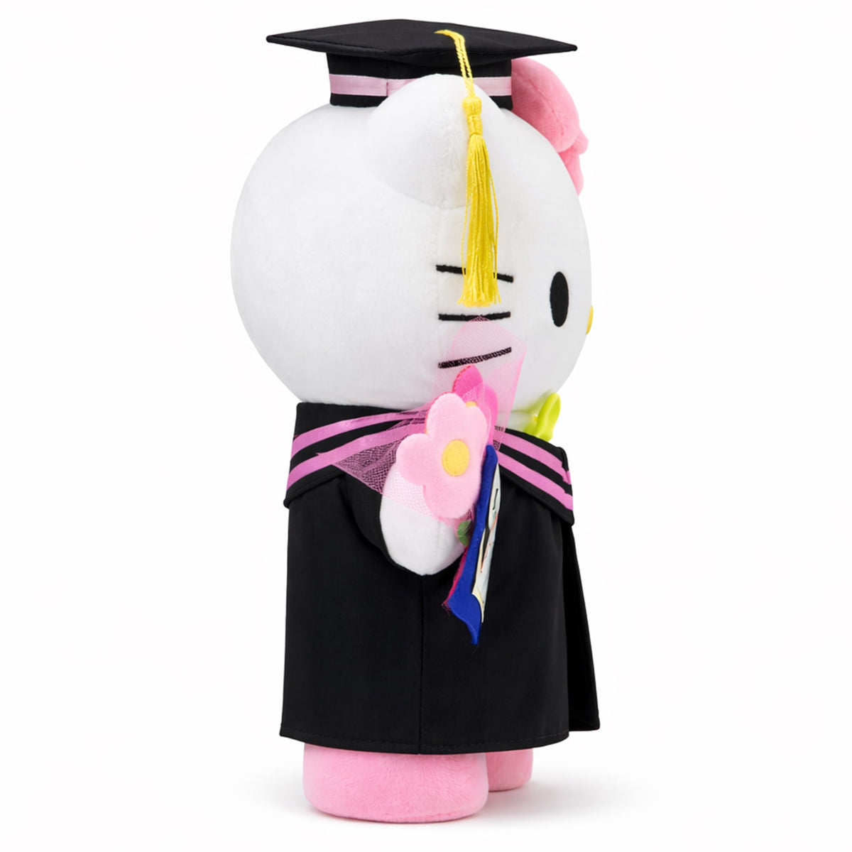 RELIGES graduation plush cat mortarboard detail shows classic cap close-up.