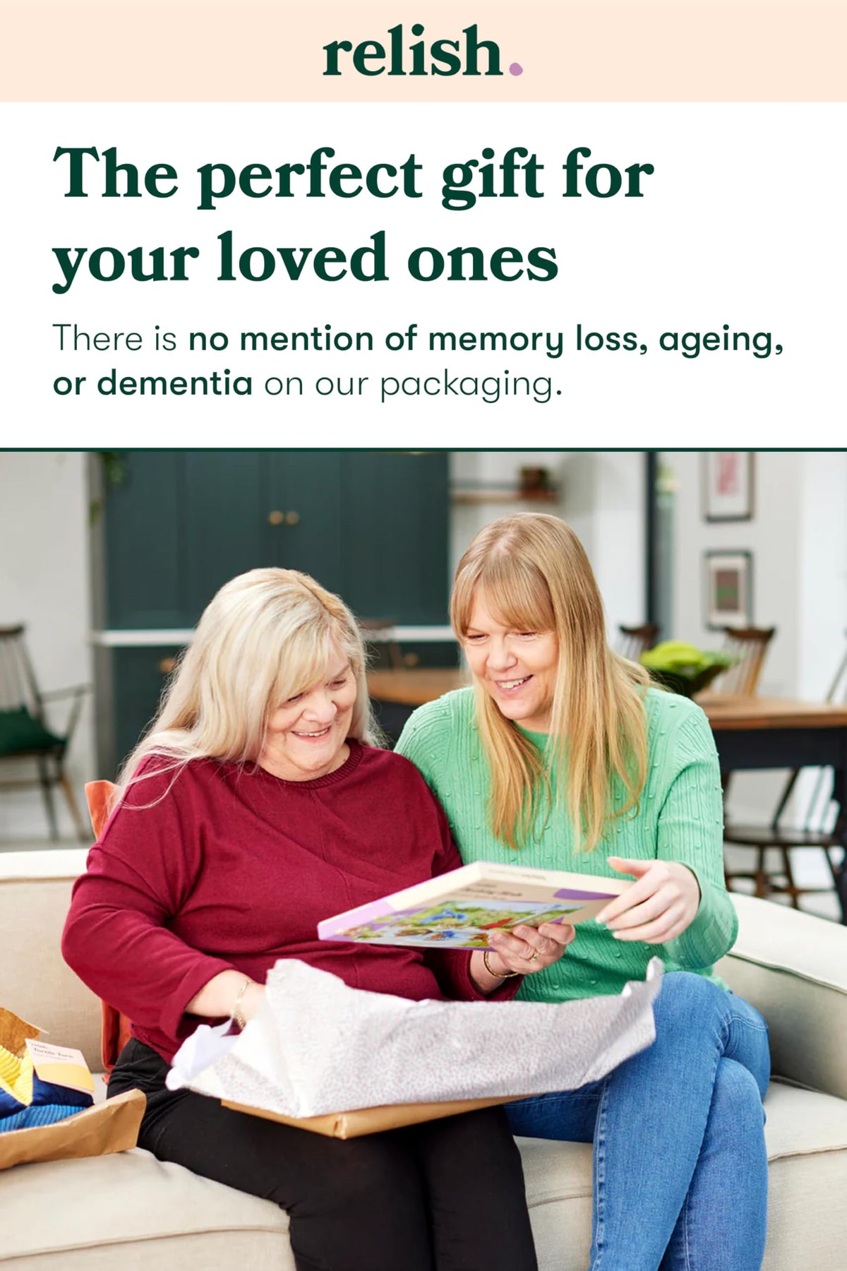 Relish discreet packaging suitable for gifting without dementia labeling