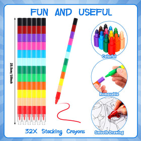 ReliThick 32 stacking crayons shown, easy to assemble and color for small hands