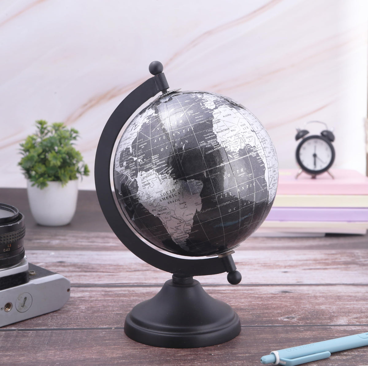 RELY+ world globe desk decor highlights modern workspace aesthetic