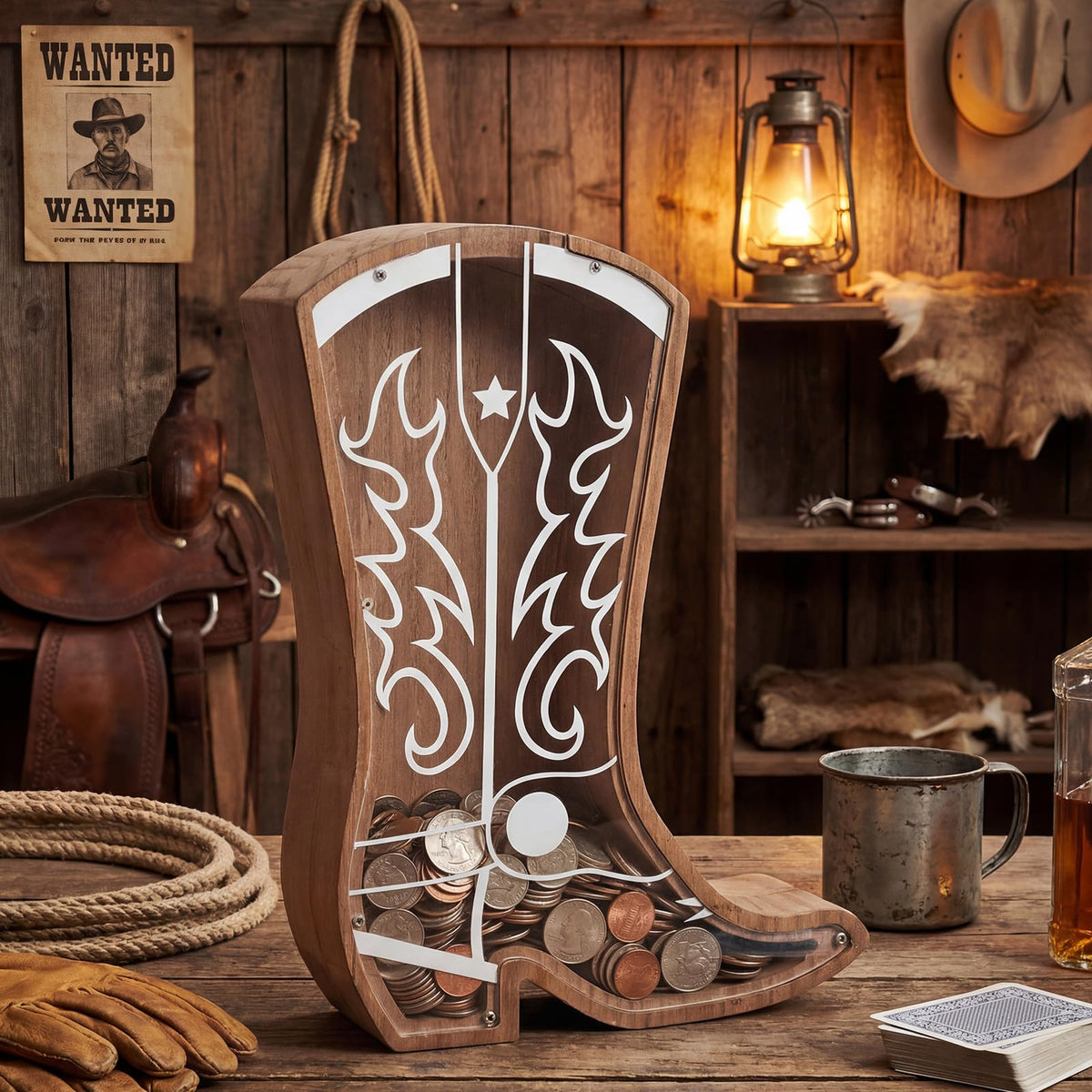 Remerry cowboy piggy bank dimensions 26x20x6 cm suitable for shelves